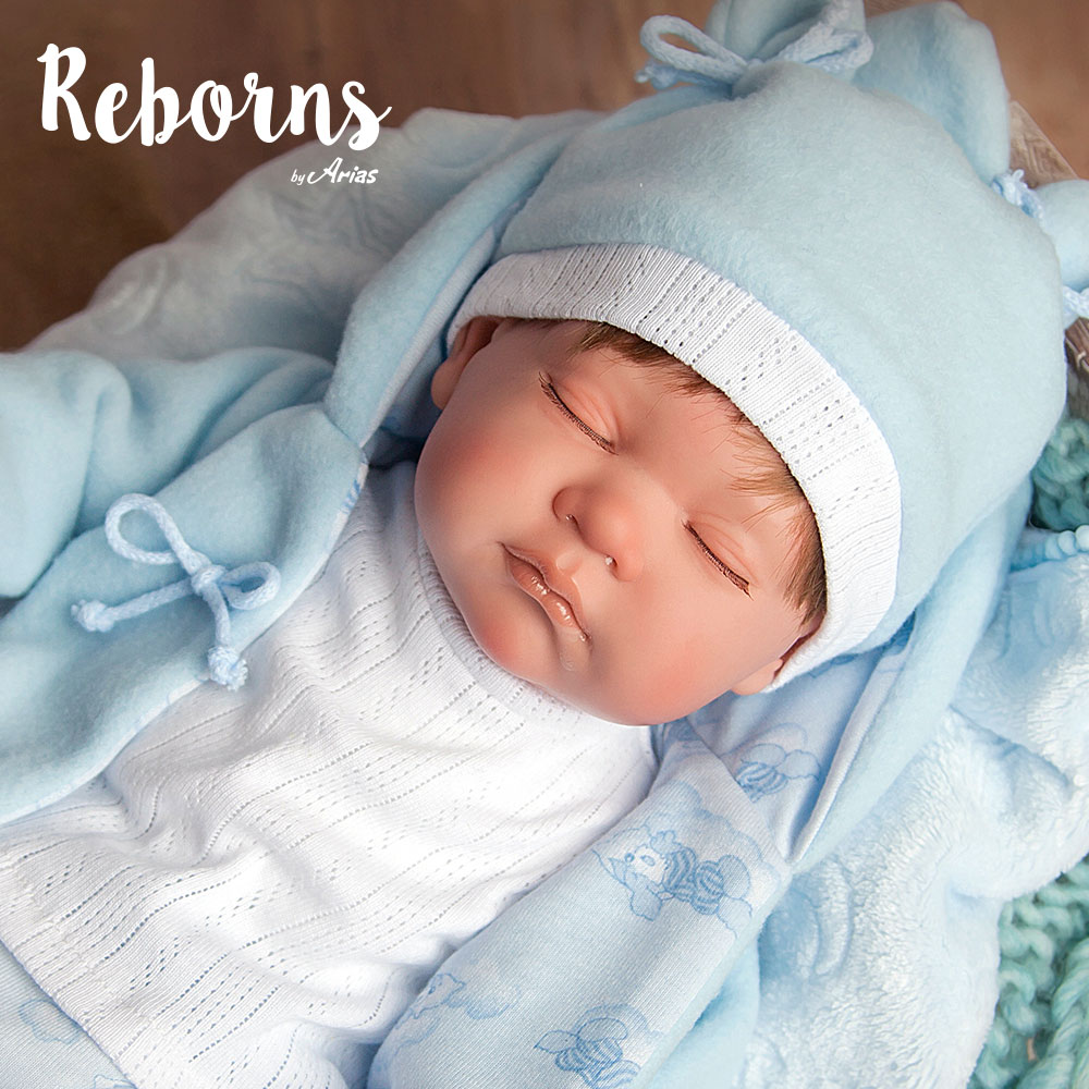 Новорождённый пупс из серии Arias ReBorns – Matias, мягкое тело, 45 см., спящий, с соской и одеялом  